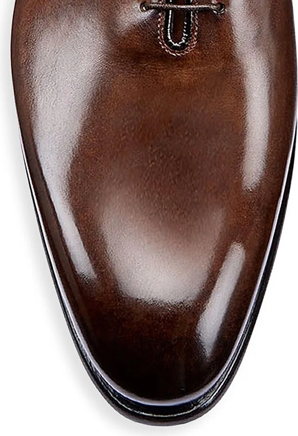 Men's Polished Leather Wholecut Oxfords - Dark Brown - Size 10 - Image 3