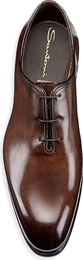 Men's Polished Leather Wholecut Oxfords - Dark Brown - Size 10 - Image 4