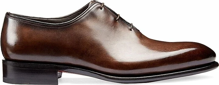 Men's Polished Leather Wholecut Oxfords - Dark Brown - Size 10