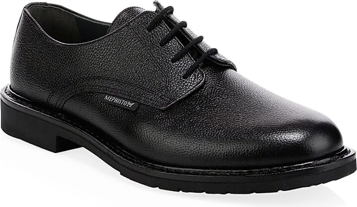 Men's Polished Pebbled Leather Oxfords - Black - Size 7.5
