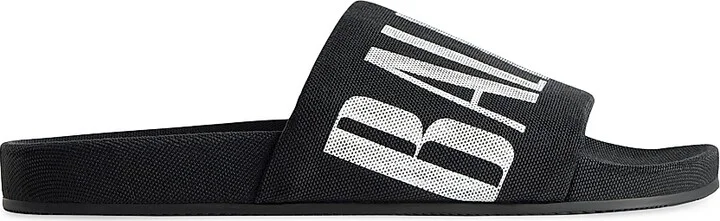 Men's Pool Slide Sandals - Black White - Size 6