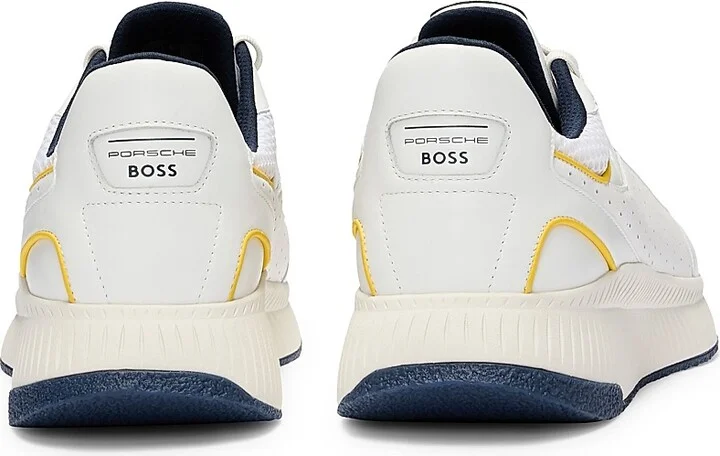 Men's Porsche x BOSS Perforated-Leather Trainers Sneakers - White - Size 6 - Image 3