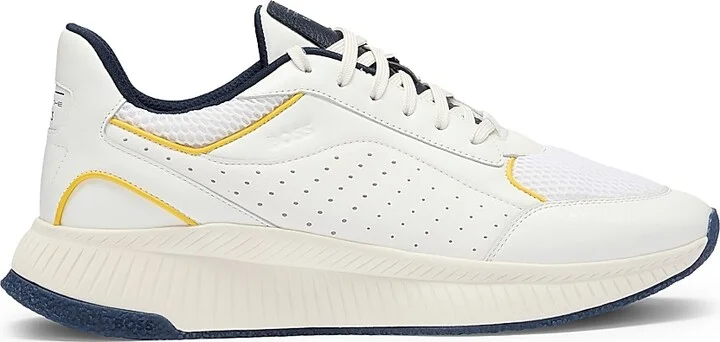 Men's Porsche x BOSS Perforated-Leather Trainers Sneakers - White - Size 6