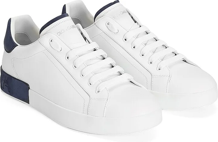 Men's Portofino Leather Low-Top Sneakers - White Blue - Size 7 - Image 2