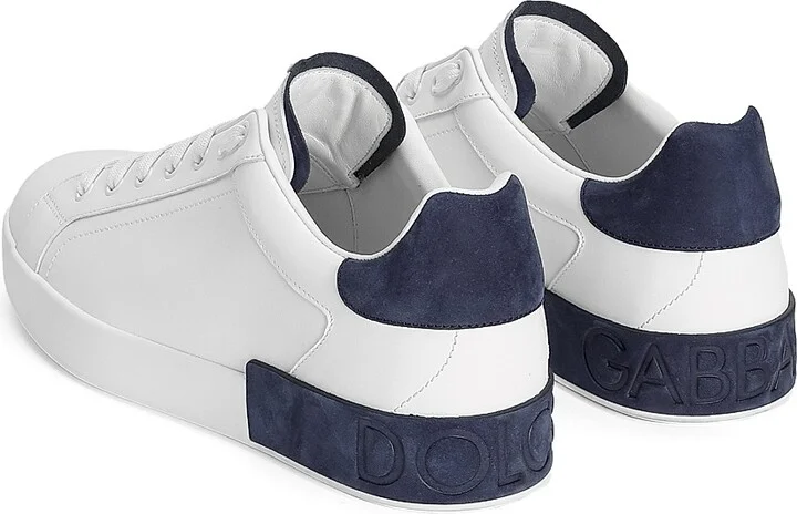 Men's Portofino Leather Low-Top Sneakers - White Blue - Size 7 - Image 3