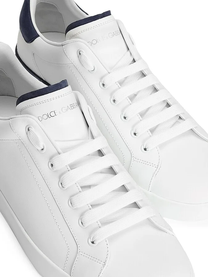 Men's Portofino Leather Low-Top Sneakers - White Blue - Size 7 - Image 4