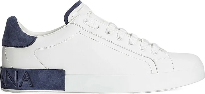 Men's Portofino Leather Low-Top Sneakers - White Blue - Size 7