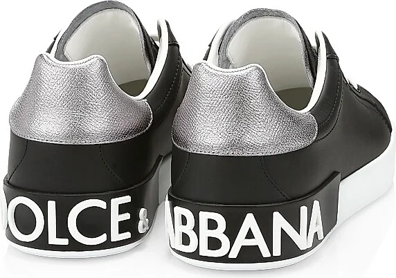 Men's Portofino Leather Sneakers - Black Silver - Size 6 - Image 3