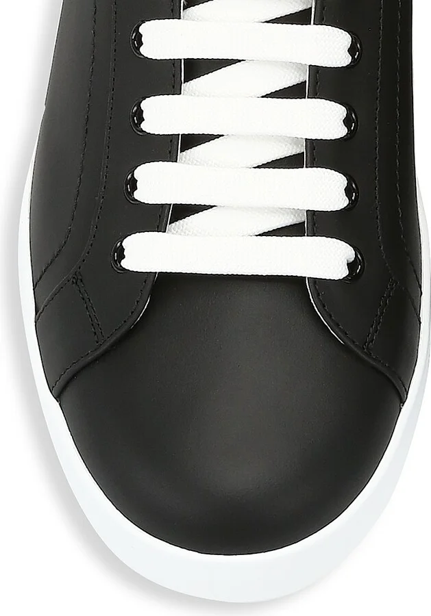 Men's Portofino Leather Sneakers - Black Silver - Size 6 - Image 4