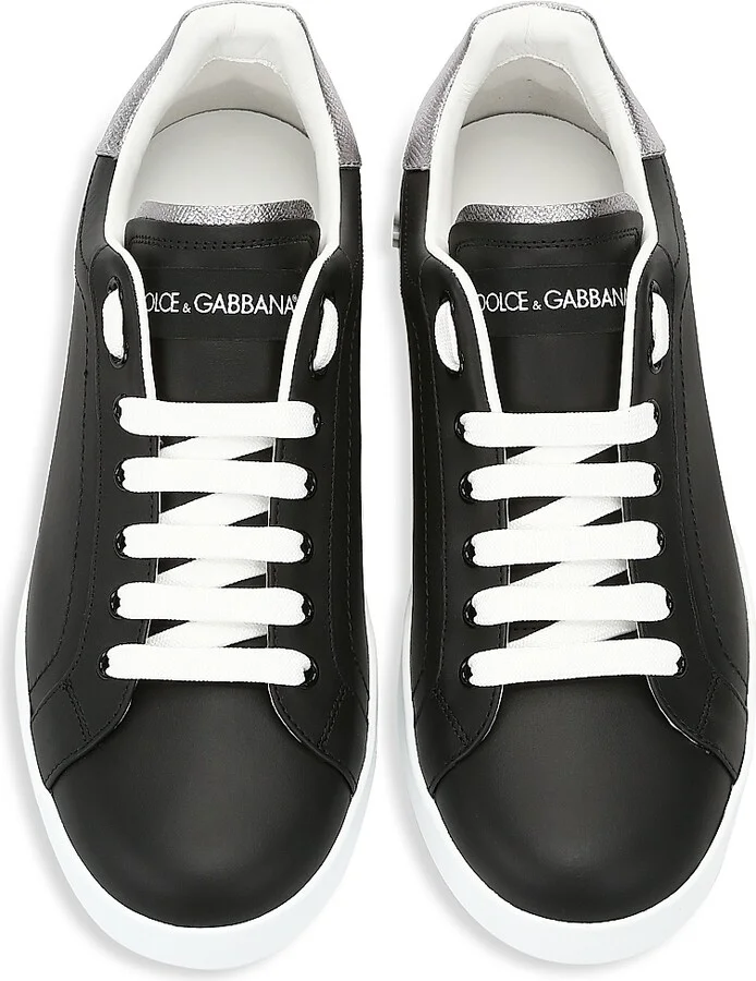 Men's Portofino Leather Sneakers - Black Silver - Size 6 - Image 5