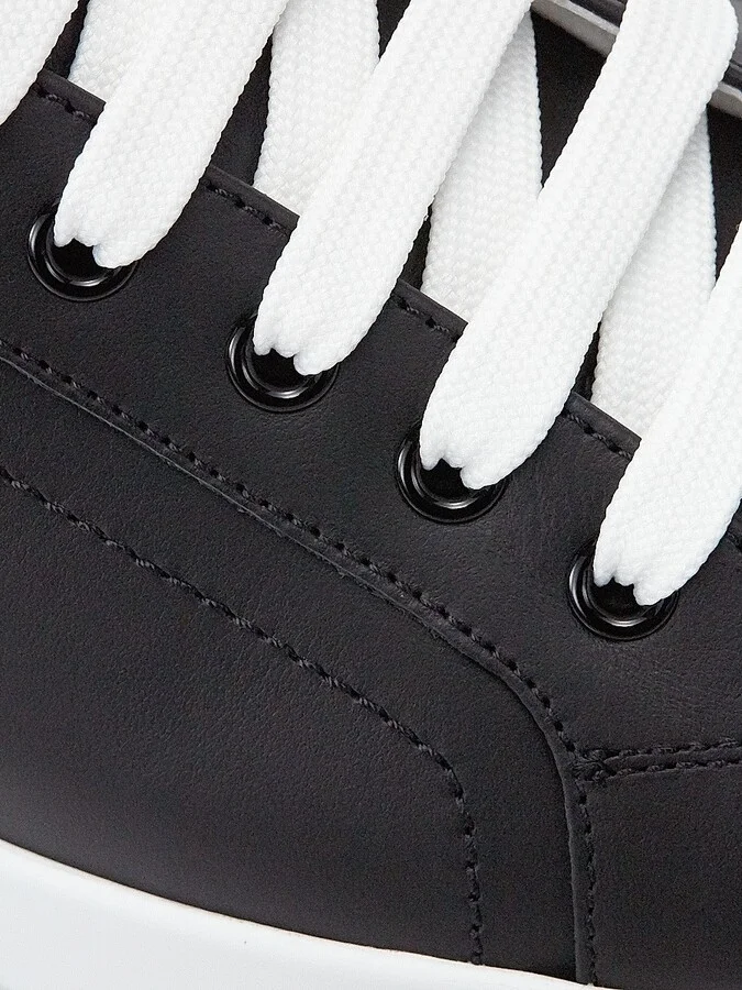 Men's Portofino Leather Sneakers - Black Silver - Size 6 - Image 6