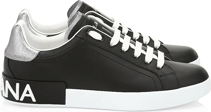 Men's Portofino Leather Sneakers - Black Silver - Size 6