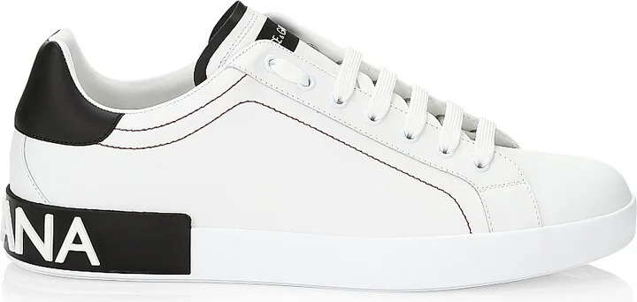 Men's Portofino Leather Sneakers - White Black - Size 8.5