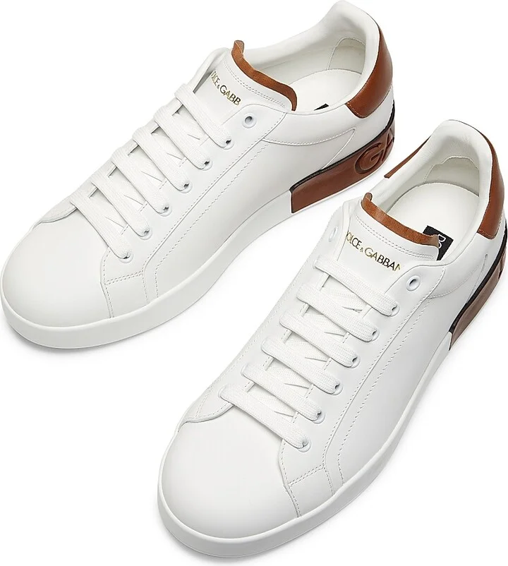 Men's Portofino Leather Sneakers - White Tan - Size 6 - Image 4