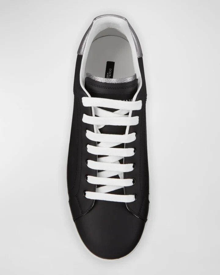 Men's Portofino Logo Leather Low-Top Sneakers - Image 3