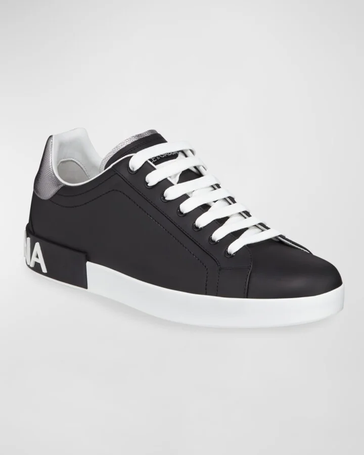 Men's Portofino Logo Leather Low-Top Sneakers - Image 4
