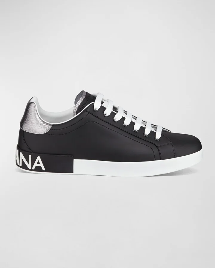 Men's Portofino Logo Leather Low-Top Sneakers