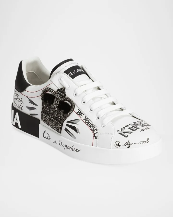 Men's Portofino Printed Leather Sneakers with Patch - Image 5