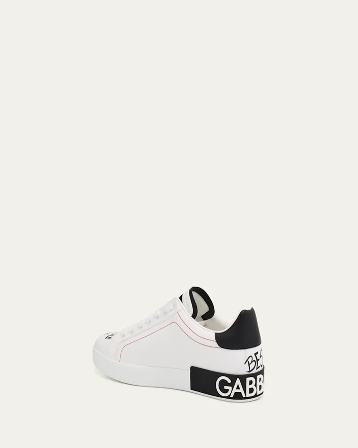 Men's Portofino Printed Leather Sneakers with Patch - Image 2