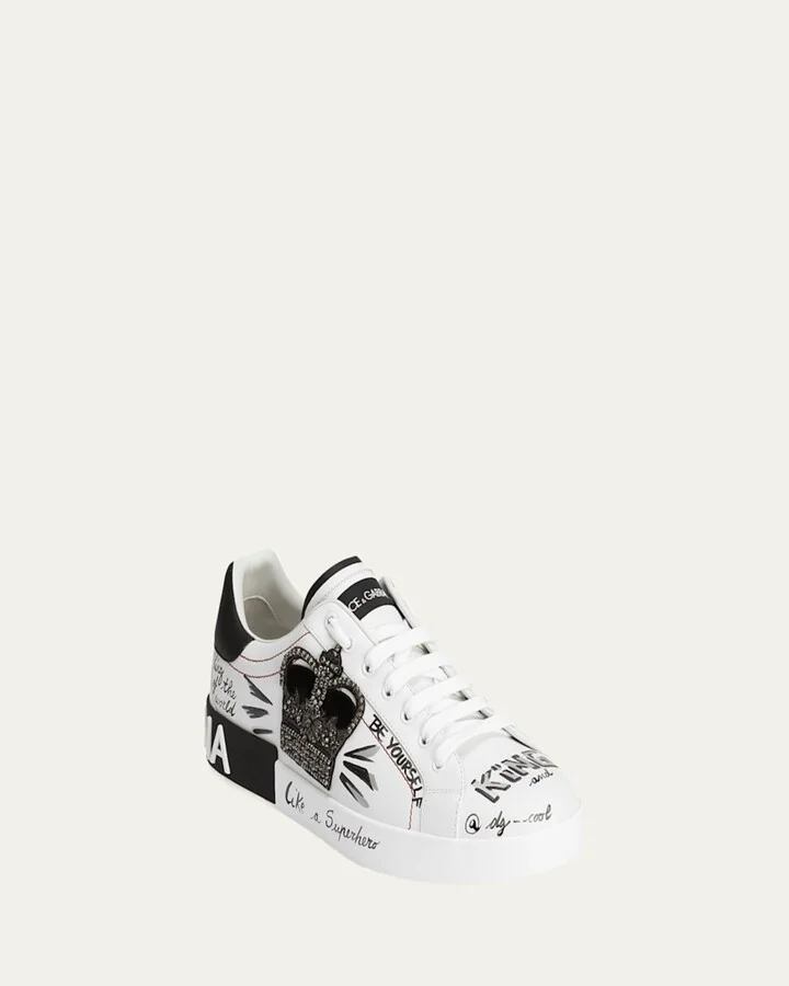 Men's Portofino Printed Leather Sneakers with Patch - Image 6