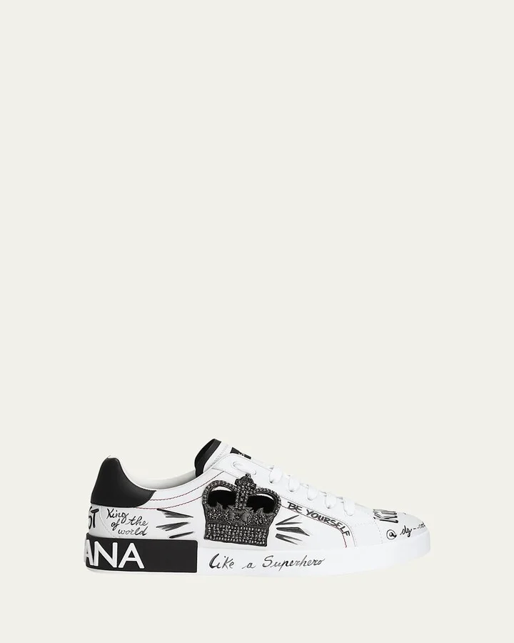 Men's Portofino Printed Leather Sneakers with Patch