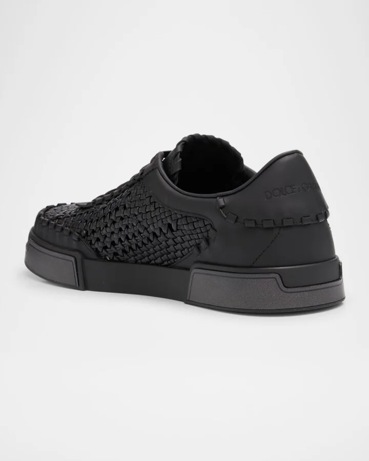 Men's Portofino Yacht Woven Leather Low-Top Sneakers - Image 4