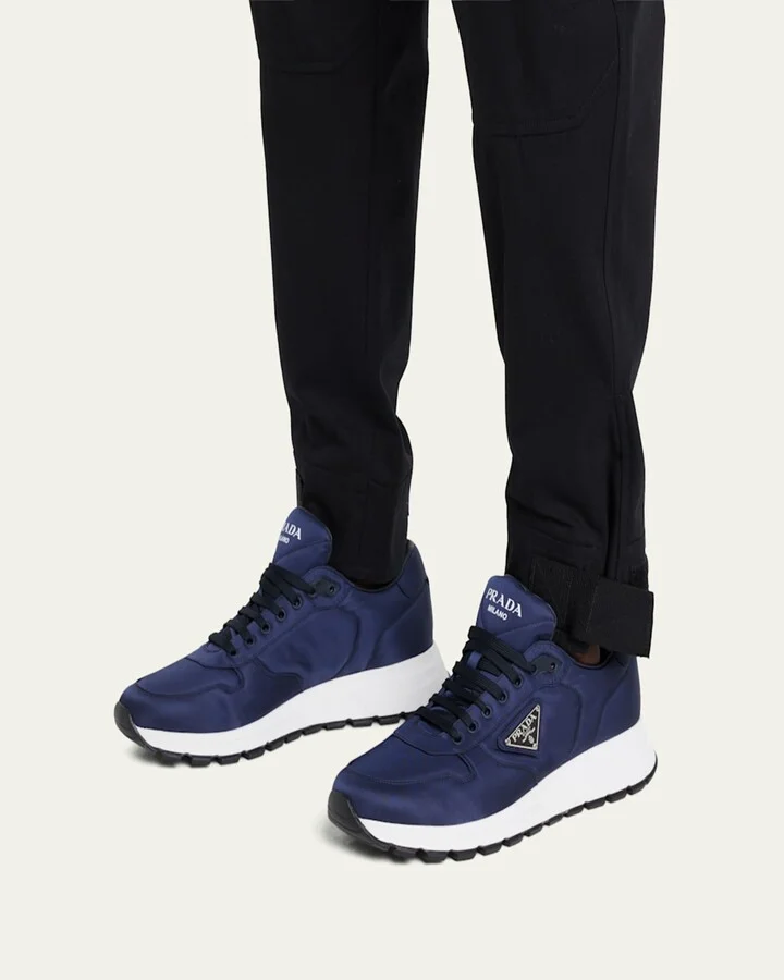 Men's Prax Triangle Logo Nylon Low-Top Sneakers - Image 3