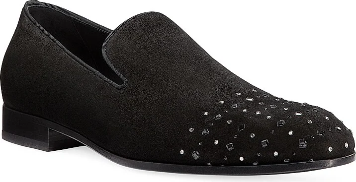 Men's Premiere Party Crystal-Embellished Suede Loafers - Black - Size 10 - Image 2