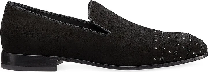 Men's Premiere Party Crystal-Embellished Suede Loafers - Black - Size 10
