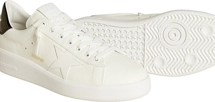 Men's Pure Leather Low-Top Sneakers - Optic White Black - Size 6 - Image 4