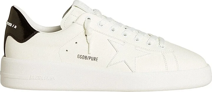 Men's Pure Leather Low-Top Sneakers - Optic White Black - Size 6