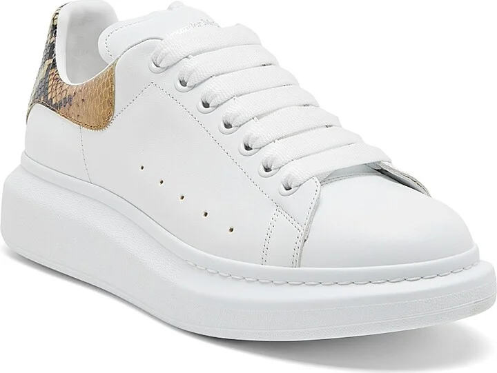 Men's Python-Print Detailed Low-Top Sneakers - White Multi Color - Size 7