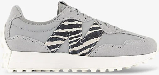 Mens Raincloud White Zebra 327 Mesh and Suede Low-Top Trainers 4.5