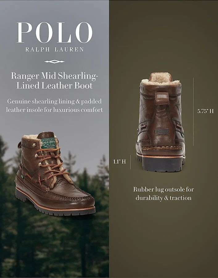 Men's Ranger Shearling-Lined Boots - Brown - Size 10 - Image 5