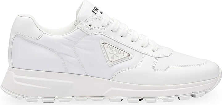 Men's Re-Nylon and Brushed Leather Sneakers - White - Size 6