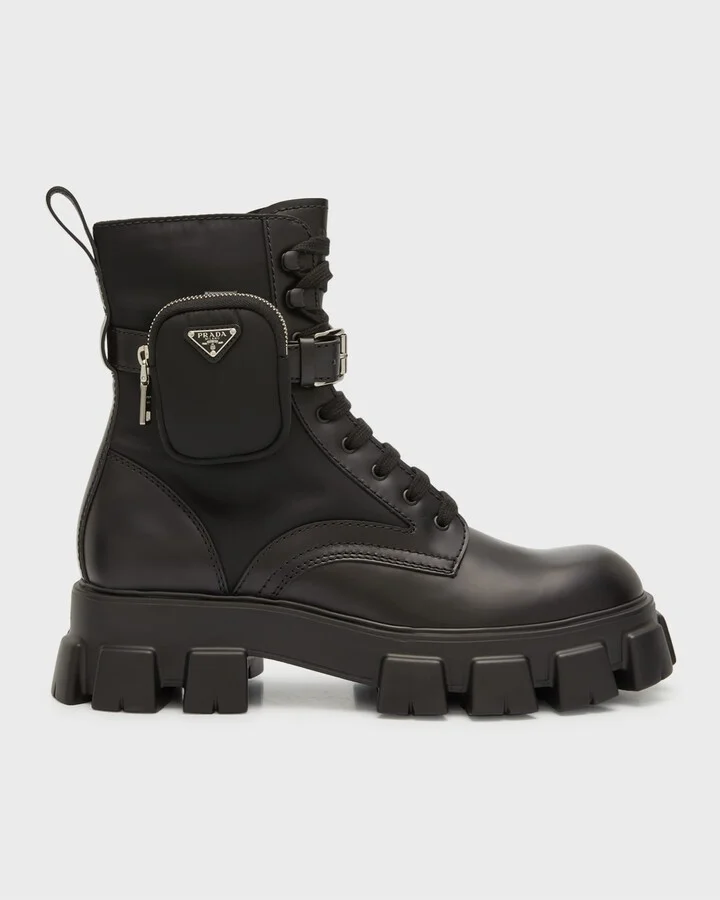 Men's Re-Nylon & Leather Zip Pocket Combat Boots