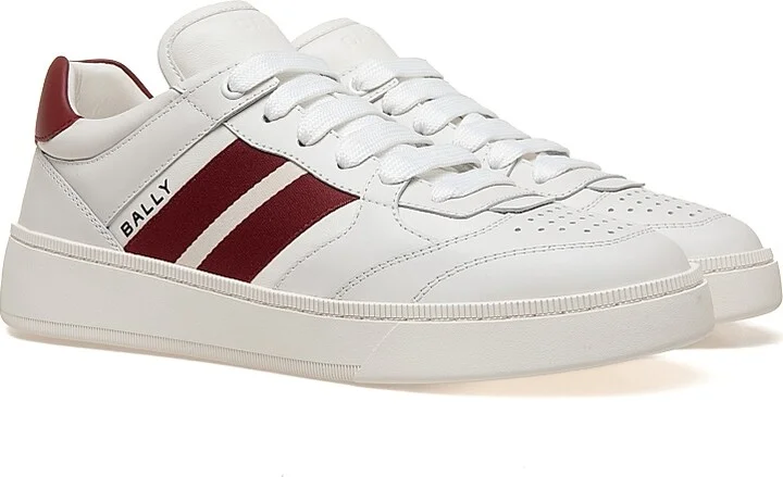 Men's Rebby Striped Leather Low-Top Sneakers - White Bally Red - Size 8 - Image 2