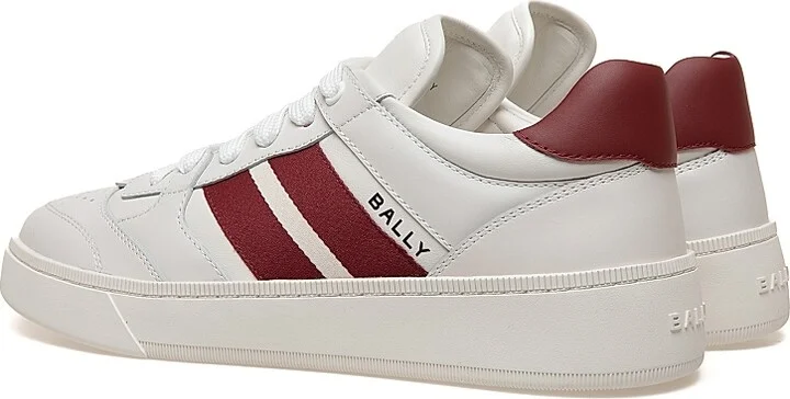 Men's Rebby Striped Leather Low-Top Sneakers - White Bally Red - Size 8 - Image 3