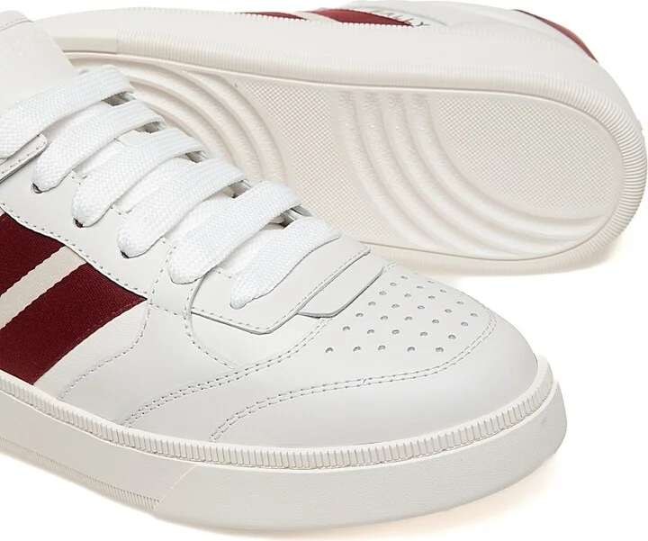 Men's Rebby Striped Leather Low-Top Sneakers - White Bally Red - Size 8 - Image 4