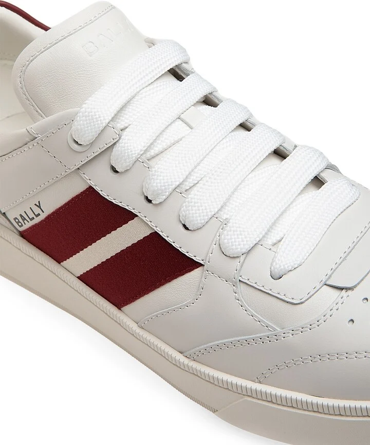 Men's Rebby Striped Leather Low-Top Sneakers - White Bally Red - Size 8 - Image 5