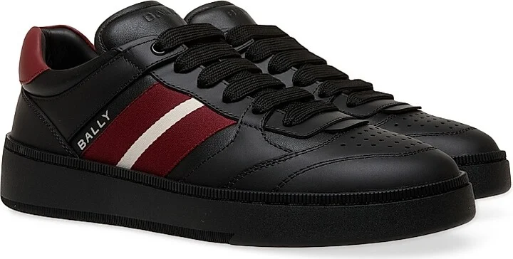 Men's Rebby Striped Leather Low-Top Sneakers - White Bally Red - Size 8 - Image 6