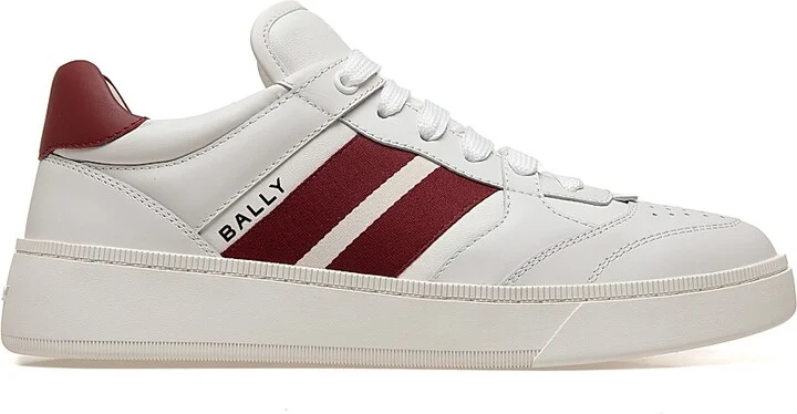 Men's Rebby Striped Leather Low-Top Sneakers - White Bally Red - Size 8