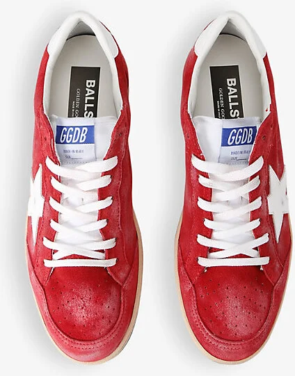 Mens Red Ball Star Star-Applique Suede Low-Top Trainers Eur 43 / 9 Uk Men - Image 2