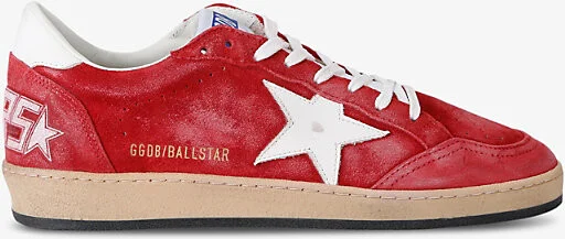 Mens Red Ball Star Star-Applique Suede Low-Top Trainers Eur 43 / 9 Uk Men