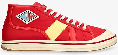 Mens Red Comb Eliot Canvas and Leather Mid-Top Trainers Eur 45 / 11 Uk Men