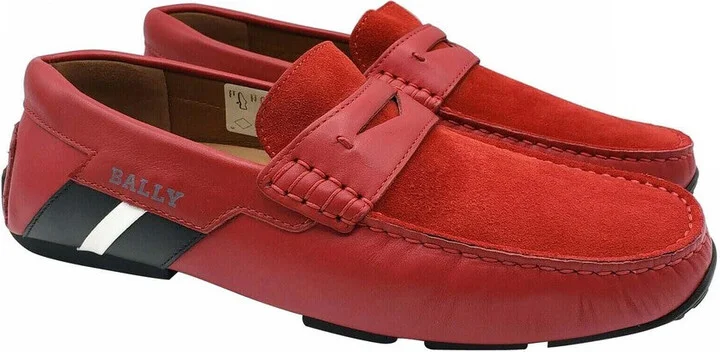 Men's Red Piotre Leather / Suede With Black / White Web Logo Slip On Loafer Shoes (6.5 EU / 7.5D US) - Image 2