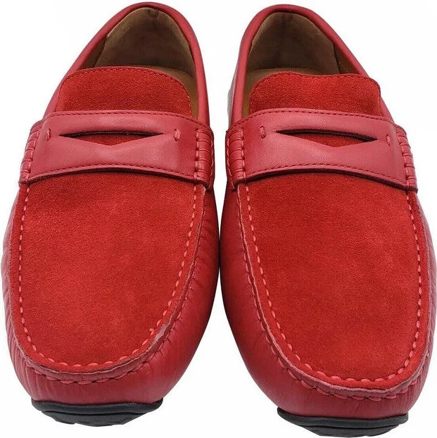 Men's Red Piotre Leather / Suede With Black / White Web Logo Slip On Loafer Shoes (7 EU / 8D US) - Image 3