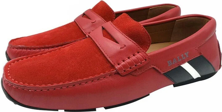 Men's Red Piotre Leather / Suede With Black / White Web Logo Slip On Loafer Shoes (7 EU / 8D US) - Image 4