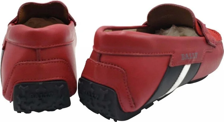 Men's Red Piotre Leather / Suede With Black / White Web Logo Slip On Loafer Shoes (7 EU / 8D US) - Image 5