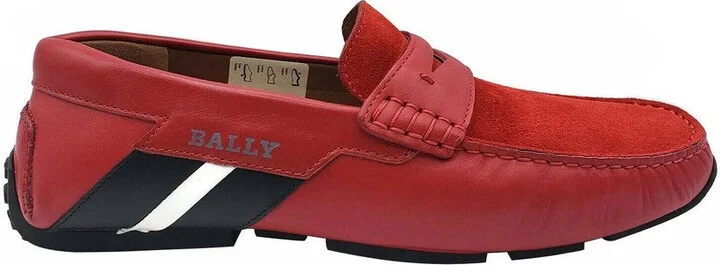 Men's Red Piotre Leather / Suede With Black / White Web Logo Slip On Loafer Shoes (7 EU / 8D US) - Image 6